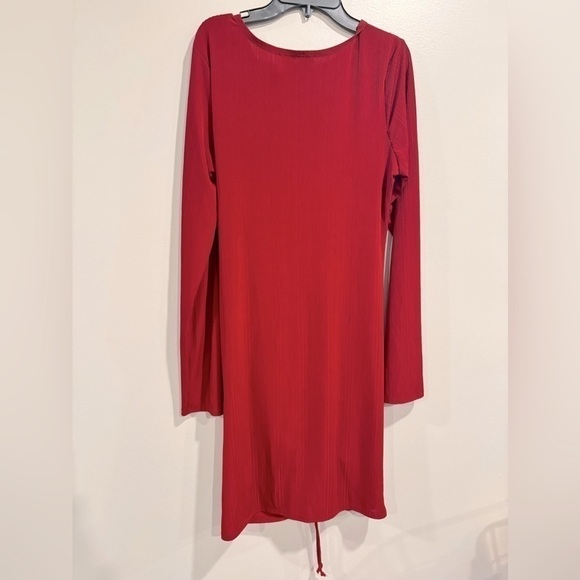 BCX DRESS Womens Red Tie Adjustable Ruching Center Front Short Dress Juniors XL - Picture 6 of 7